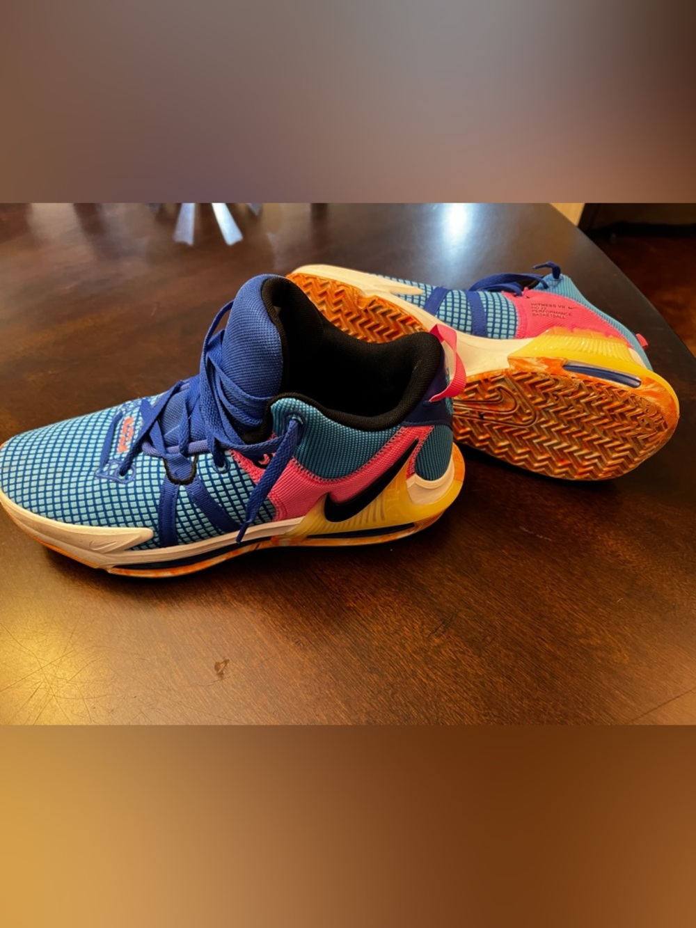 Nike LeBron Witness VII Multicolor Basketball Shoes - Blue, Pink & Orange